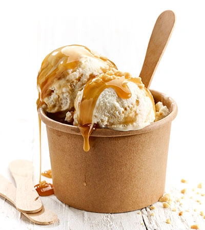 Complete Collagen Plus drizzled over a caramel ice cream sundae